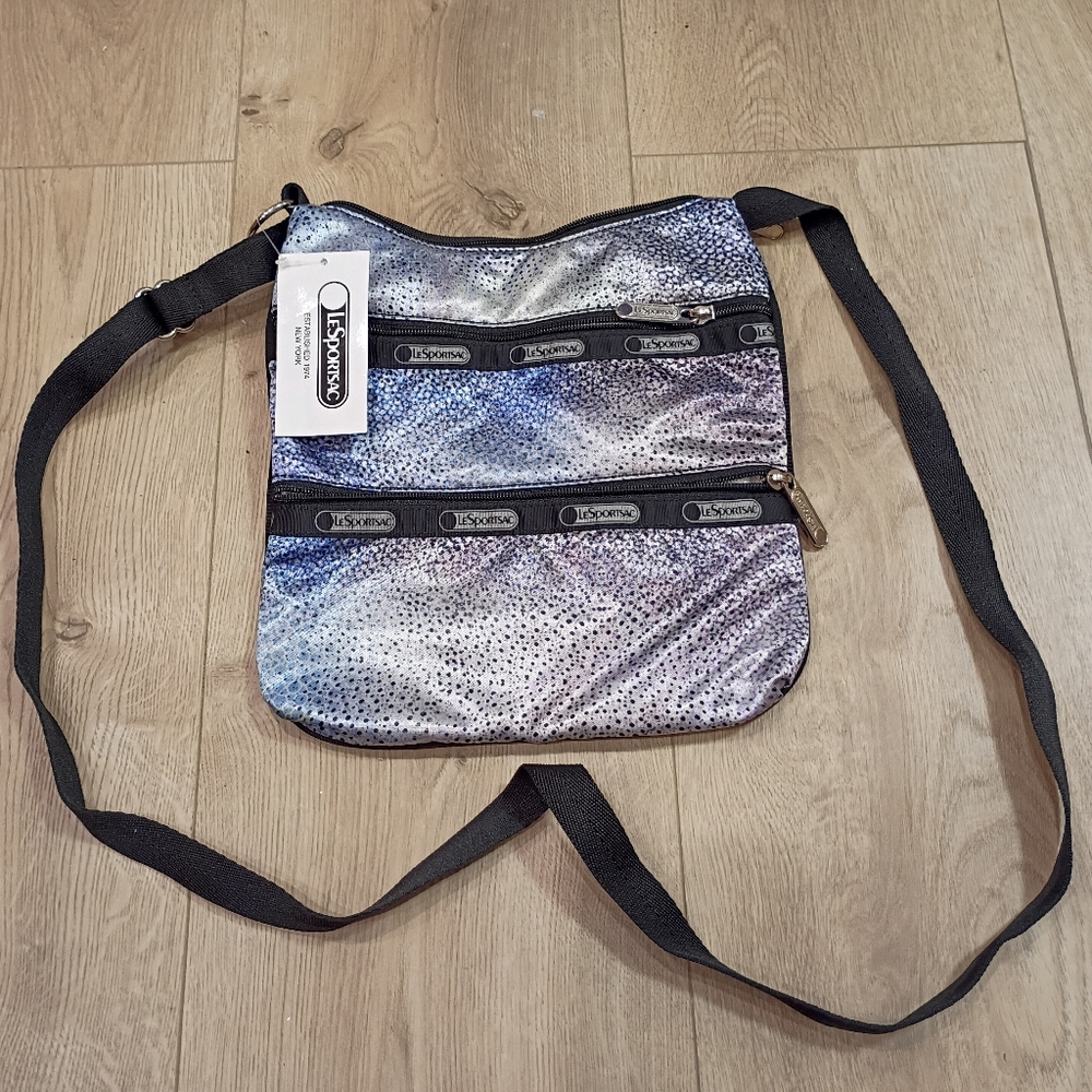 LeSportsac Men's Messenger Bag - Black and Blue Pattern